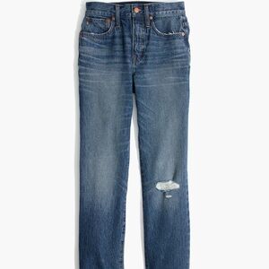 Madewell Classic Straight Jeans in Jade Wash: Knee-Rip Edition